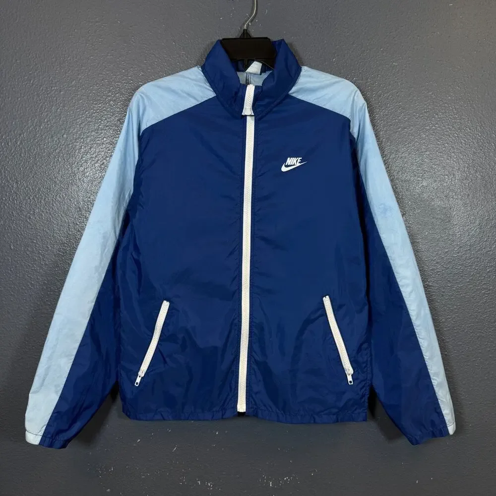 Nike S man blue light olympic jacket full zip sweatshirt big logo nylon vintage